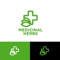 Medicinal herbs logo. Medical cross and leaves emblem. Herbal Pharmacy logo.