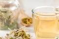 Tea in glass cup with dried herb. Royalty Free Stock Photo