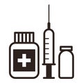 Medicine, ampoule and syringe icon