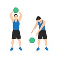 Medicine ball. Alternating side slams exercise. Flat vector illustration