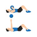 Medicine ball floor press. Laying chest passes exercise. Flat vector illustration