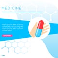 Medicine banner in hand tablet vector illustration