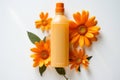 Grass medicine calendula flowers natural herbal aromatherapy beauty oil yellow treatment Royalty Free Stock Photo