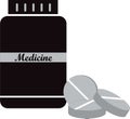 medicine battle and tablets vector, with white background