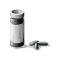 Medicine bottle and pills hand drawing vintage engraving style Royalty Free Stock Photo