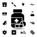 The Medicine bottle and pills icon. Simple glyph vector element of Medecine set icons for UI and UX, website or mobile application Royalty Free Stock Photo