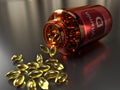 Bottle Outpouring Vitamin D Supplement Capsules