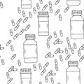 Medicine bottles, capsule, doodle, seamless 1