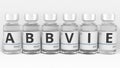 ABBVIE pharmaceutical company name on the labels of medicine vials. Editorial conceptual 3d rendering