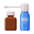 Medicine Bottles, Throat Aerosol Sprayer and Glass Bottle Flat Style Vector Illustration on White Background