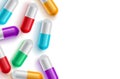 Medicine Capsule Vector Background Template. Medicine Capsule And Colorful Drug Pills With Empty White Space