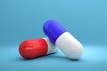 Medicine capsules pills blue red white Royalty Free Stock Photo