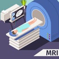 Medicine concept MRI scan and diagnostics Patient lying scanner machine in hospital