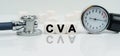 On a reflective white surface lies a stethoscope and cubes with the inscription - CVA Royalty Free Stock Photo