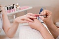 Medicine, cosmetology and manicure. Manicure with painting nails in color pink nail Polish