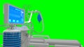medicine 3d illustration, ICU covid ventilator with bed rendered, isolated on green Royalty Free Stock Photo