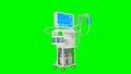 medicine 3d illustration, ICU covid ventilator renders isolated on green