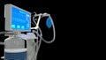 medicine 3d illustration, ICU lungs ventilator with bed 3d renders, isolated on black Royalty Free Stock Photo