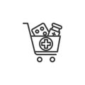 Medicine delivery cart line icon