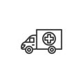 Medicine delivery truck line icon