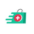 Medicine delivery vector logo concept, idea of fast emergency help service, flat pharmacy or medical bag symbol moving Royalty Free Stock Photo