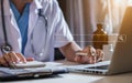 Medicine doctor hand working with modern digital tablet computer interface as medical network . Royalty Free Stock Photo