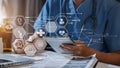 Medicine doctor hand working with modern digital tablet computer interface as medical network concept Royalty Free Stock Photo