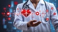 Medicine doctor holding red heart shape with medical icon network Royalty Free Stock Photo