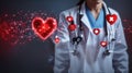 Medicine doctor holding red heart shape with medical icon network Royalty Free Stock Photo