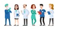 Medicine doctors. Medical physician, hospital nurse and doctor with stethoscope. Medic healthcare workers cartoon vector