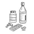 Medicine drug set sketch engraving vector