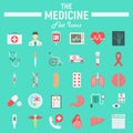 Medicine flat icon set, medical symbols collection Royalty Free Stock Photo