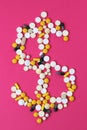Medicine forming a sign of dollar as a concept of high cost of healthcare Royalty Free Stock Photo