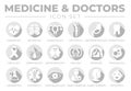 Medicine Gray Flat Icon Set of Cardiology, Neurology, Gynecology, Orthopedy, Gastroenterology, Stomatology,Oncology, Dermatology,