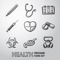 Medicine and health care colorful freehand icons Royalty Free Stock Photo