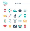 Medicine, health care, emergency, pharmacology and more, flat icons set