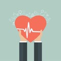 Medicine And Health Care Icon. Hands Holding Heart With Pulse Sign