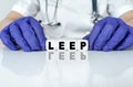 The doctor put together a word from cubes LEEP Royalty Free Stock Photo
