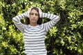 Medicine and Health Concept - Young woman with a headache Royalty Free Stock Photo