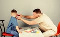 Medicine and health. happy child with father with stethoscope. small boy with dad play. Future career. father and son in Royalty Free Stock Photo