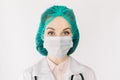 Medicine and healthcare concept. Close up portrait of Caucasian female doctor, nurse, lab worker or scientist in Royalty Free Stock Photo