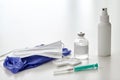 Syringe, medicine, wound wipes, gloves and mask Royalty Free Stock Photo