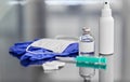 Syringe, medicine, wound wipes, gloves and mask Royalty Free Stock Photo