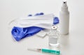 Syringe, medicine, wound wipes, gloves and mask Royalty Free Stock Photo