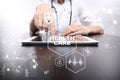 Medicine and healthcare concept. Medical doctor working with modern pc. Electronic health record. EHR, EMR. Royalty Free Stock Photo
