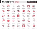 Medicine healthcare flat line icon vector illustration set, medical health care symbols for mobile apps with hospital Royalty Free Stock Photo