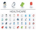 Medicine and healthcare isometric icons. 3d vector