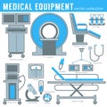 Medicine and healthcare medical equipment tools and technology isolated objects vector MRI and gurney or examination Royalty Free Stock Photo