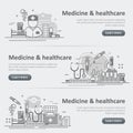 Medicine and healthcare service web header banner set Royalty Free Stock Photo