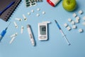 Medicine, healthcare, technology and online pharmacy concept. A diabetic measures your blood glucose